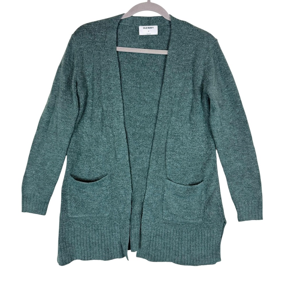 Old Navy Sweater Womens XS Green Open Front Long Sleeve Cardigan Pockets Knit